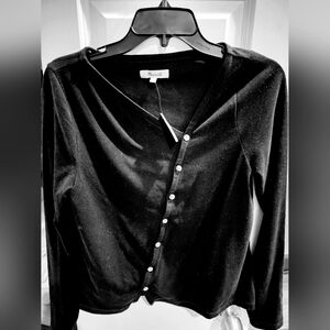 Madewell | NWT  M Black Asymmetrical Button-Front Cardigan